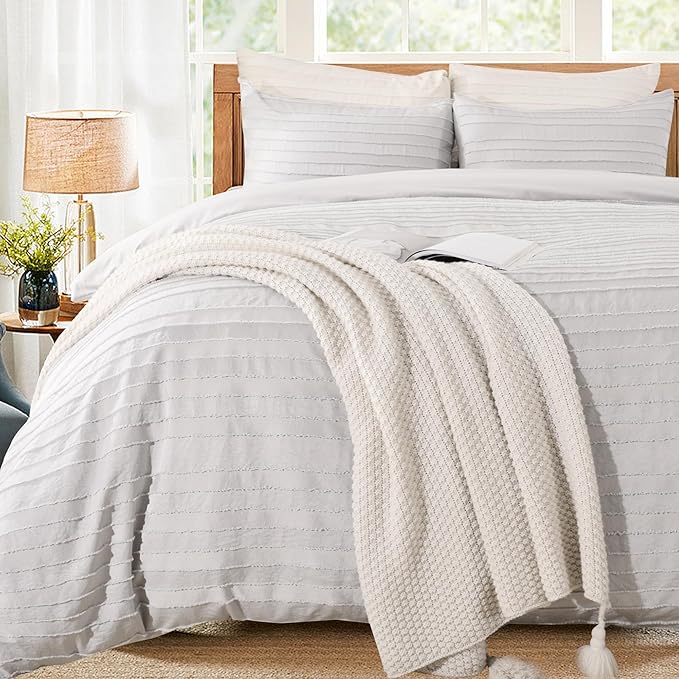 NEXHOME PRO Duvet Cover, Light Grey 3 Pieces Boho Tufted Duvet Cover Set by NEXHOMEPRO