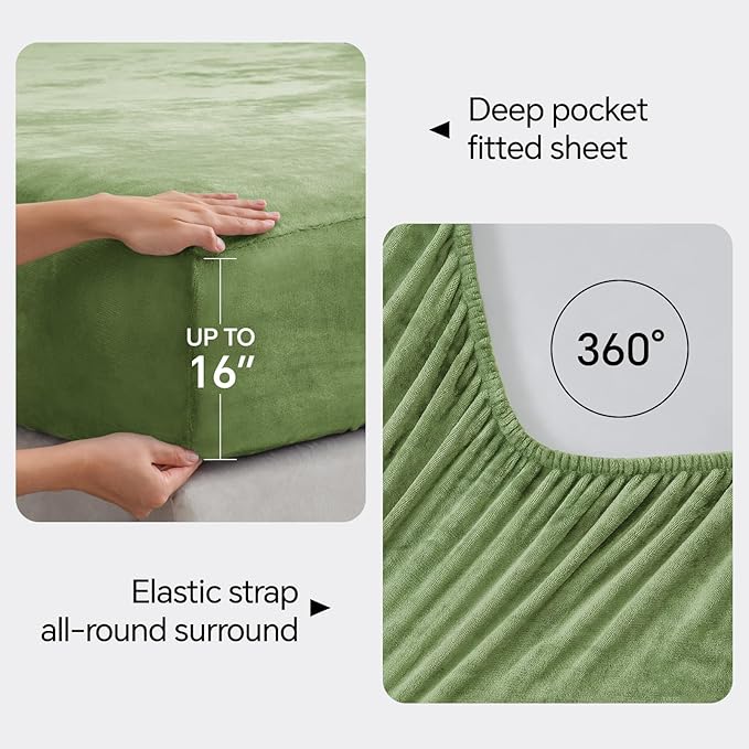 BEDELITE Flannel Sheets Queen Size Sage Green - Image 4