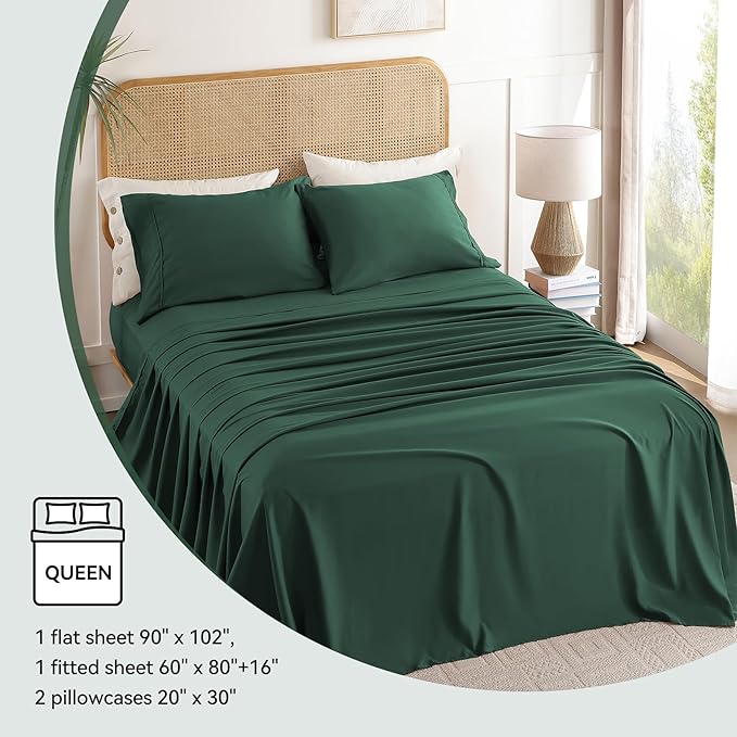Queen Sheet Set 4 Pieces, Wrinkle Free, Oeko-Tex Certified Bedsheets，Olive Green - Image 6