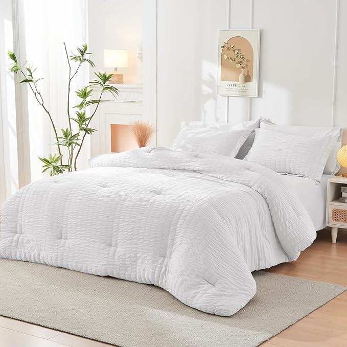 HYMOKEGE White Twin Comforter Set Seersucker 5 Pieces, All Season Luxury Bed in - Image 8