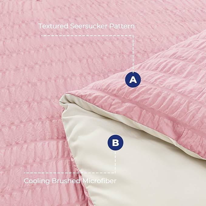 HYMOKEGE Pink/Ivory Full Size Comforter Sets Seersucker 7 Pieces, All Season - Image 4