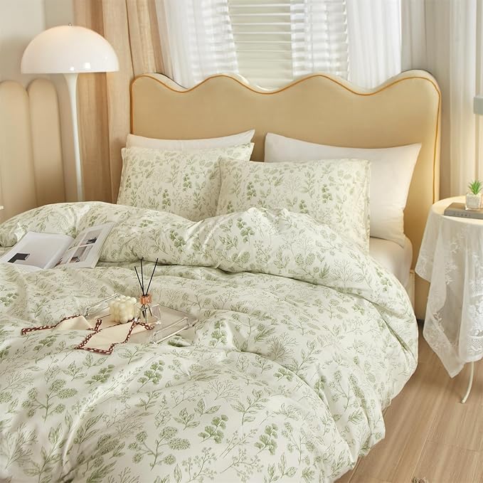 mixinni Girls Boho Green Floral Duvet Cover Set Twin XL Size Cotton Soft - Image 2