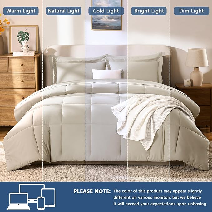 CozyLux King Size Comforter Set Oatmeal - Image 5