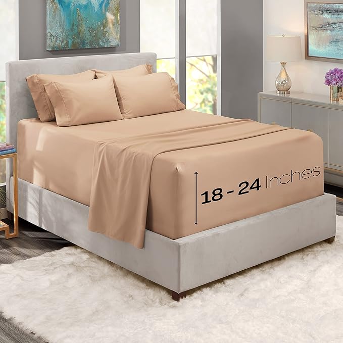 Hearth & Harbor Luxury Soft 6 Piece Bed Sheet Set Extra Deep Pocket Fitted - Image 2