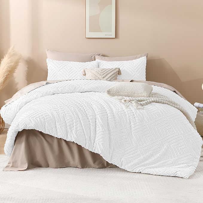 Andency White California King Comforter Set, 3 Pieces Boho Cal King Bed - Image 2
