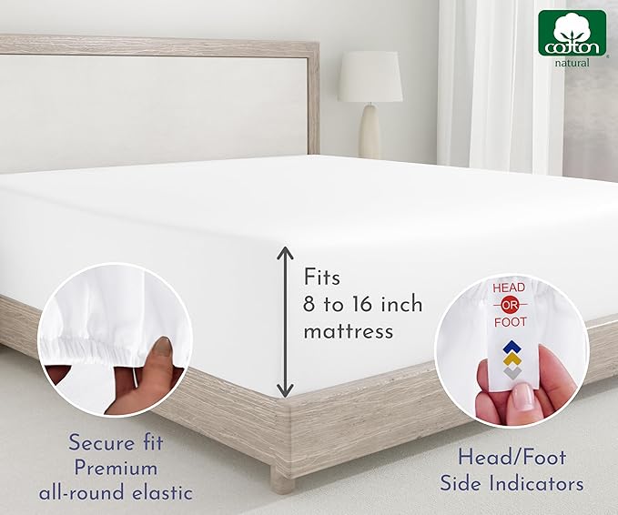 2 Full Fitted Sheets, 400 Thread Count 100% Cotton Sateen, Deep Pocket Full - Image 5
