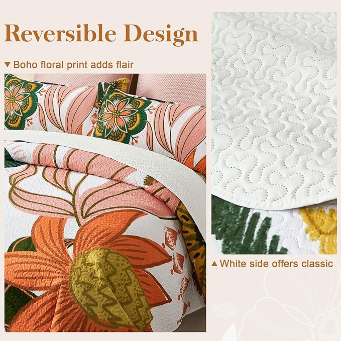 Tyrot 2 Piece Boho Floral Quilt Sets Twin Size Farmhouse Botanical Reversible - Image 3