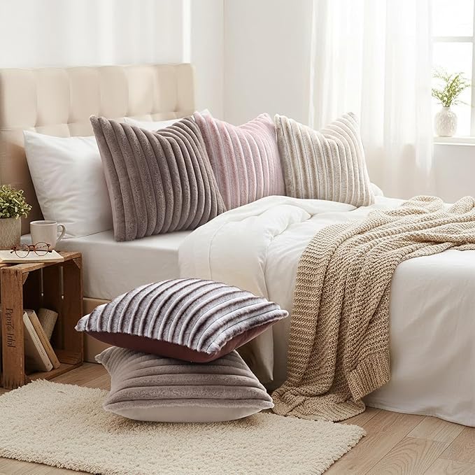 decorUhome Cozy Faux Fur Throw Pillow Covers 22x22 Set of 2 Decorative Soft - Image 6