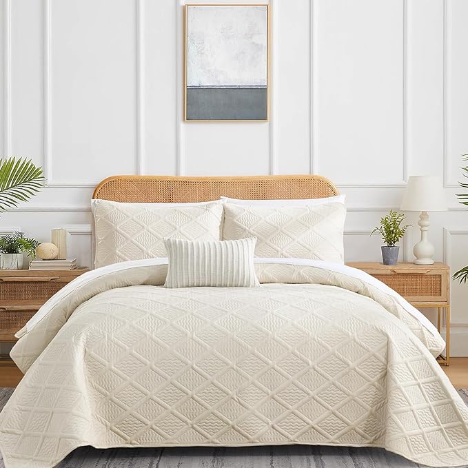 Yiran California King Size Beige Quilt Set Lightweight Oversized Bedspread - Image 2
