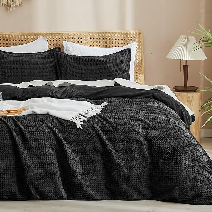 PHF Waffle Weave Duvet Cover Set Twin/Twin XL Size, No Snagging Ultra Soft by PHF