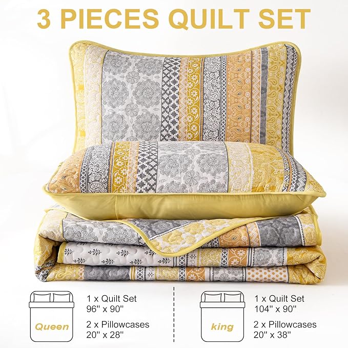 WONGS BEDDING Boho Quilt Set Queen Size, Lightweight Bedspread Coverlet Bedding - Image 8
