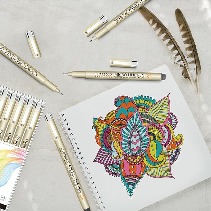 01 Micro Pen, Fine Point Pen with 12 Colors, Waterproof Archival Ink, 0.25mm Fineliner Ink Pens for Artist Illustration, Sketching, Anime, Manga, Technical Drawing and Scrapbooking-DeskoryOffice