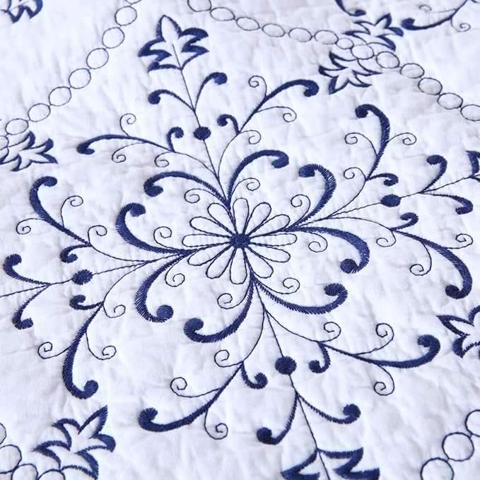 ROOMLIFE Quilt Set King Size 3D Floral Embroidery Pattern 3-Piece Cotton - Image 5