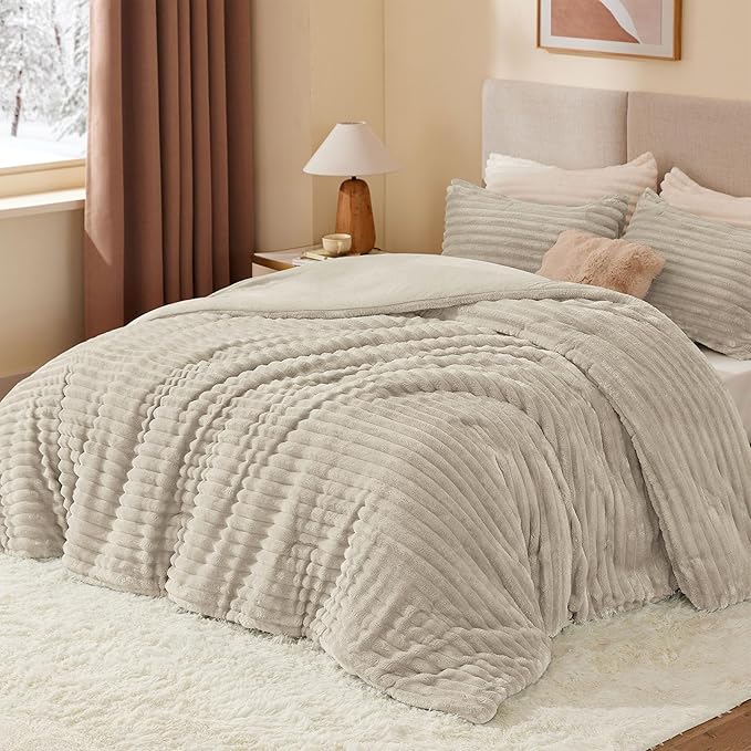 BEDELITE Fleece Twin Comforter Set -Super Soft & Warm Fluffy Linen Bedding - Image 2