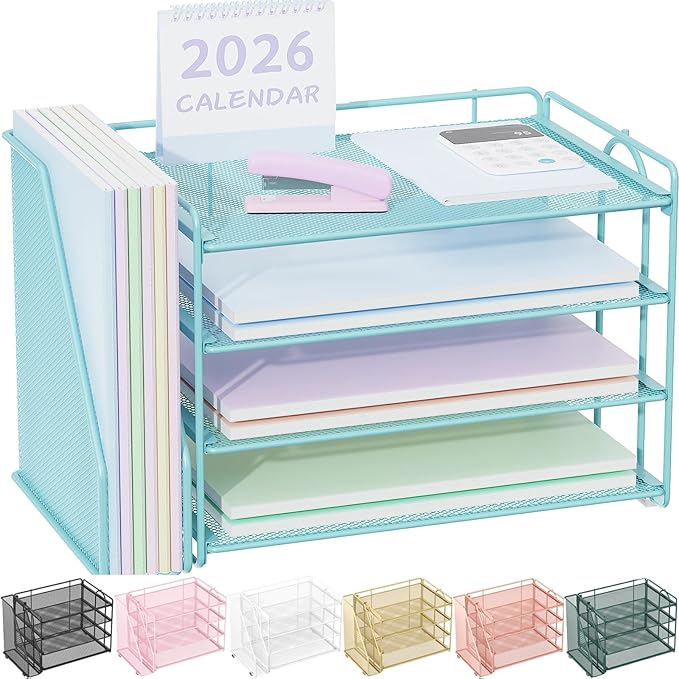 Spacrea Desk Organizers and Accessories, Paper Organizer for Desk with File Organizer, Desk Accessories & Workspace Organizers for Office Supplies (Blue)-DeskoryOffice