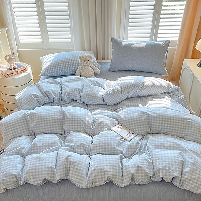BOLINLIVING Gingham Duvet Cover Queen Size, Microfiber Bedding Set - Image 7