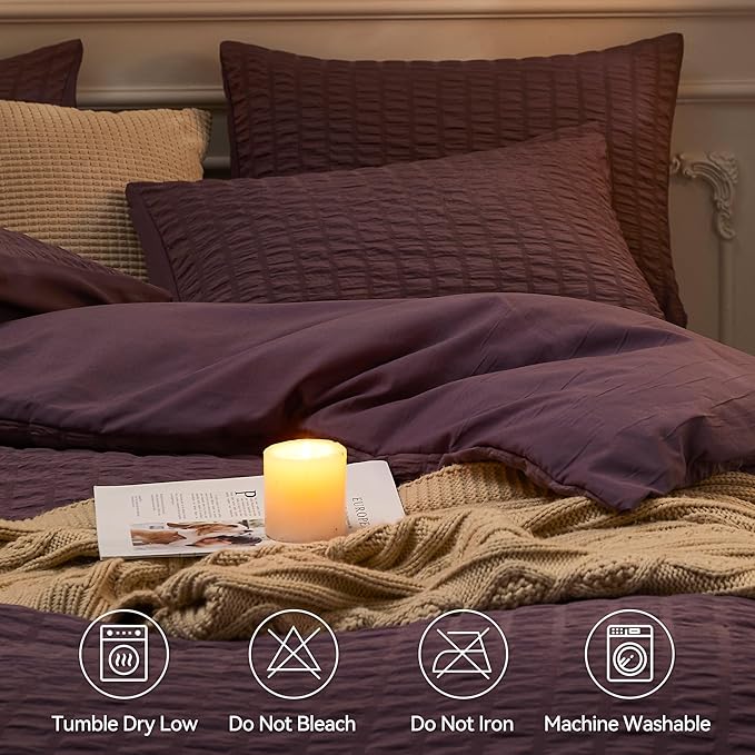 JELLYMONI Purple Duvet Cover Twin Size, Soft Breathable Seersucker Duvet Cover - Image 4