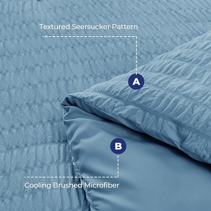 HYMOKEGE Mineral Blue King Size Comforter Set Seersucker 7 Pieces, All Season - Image 4