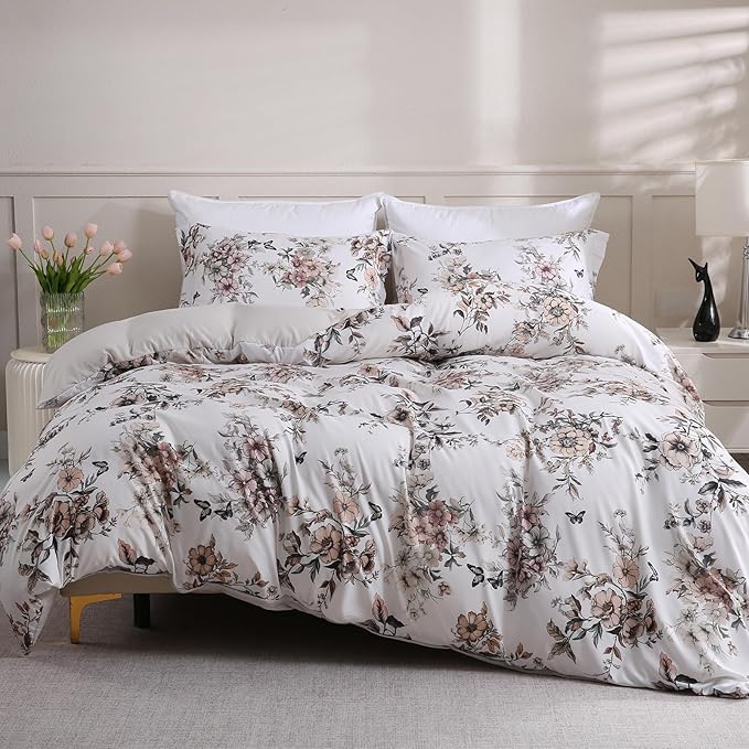 LONAVA Queen Floral 3 Pcs Duvet Cover Set, Breathable Soft Microfiber Light by LONAVA