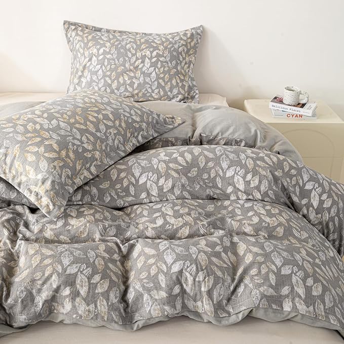 OAITE Brown Leaves Queen Size Duvet Cover-3 Pieces Prewashed Cotton-Like - Image 2