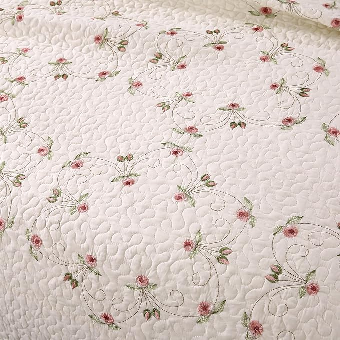 Quilt Set Floral Leaves 3D Embroidery Pattern 3 PCS Cotton Reversible Quilted - Image 6
