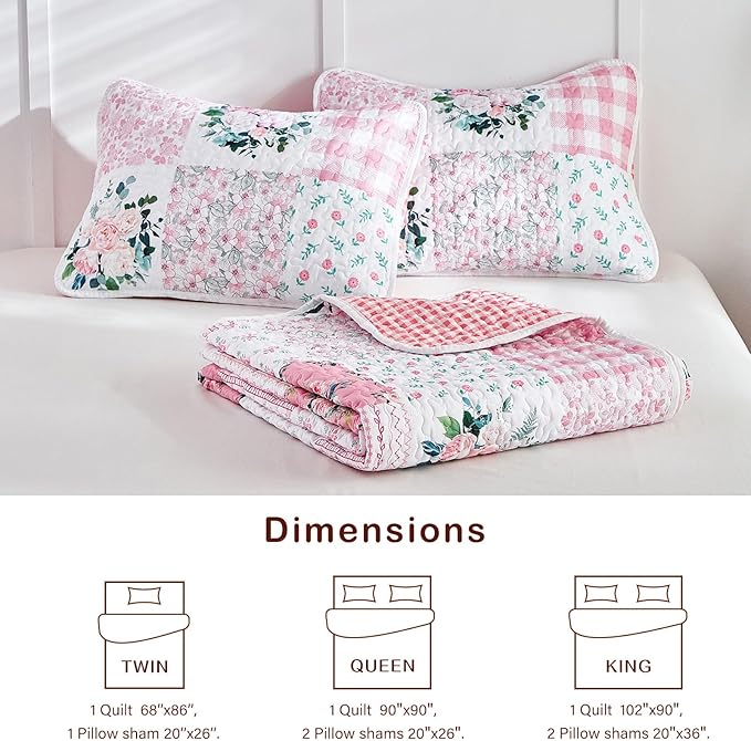 Joyreap 3 Pieces Floral Patchwork Quilt Set King, Soft n Cozy Microfiber Quilt - Image 7