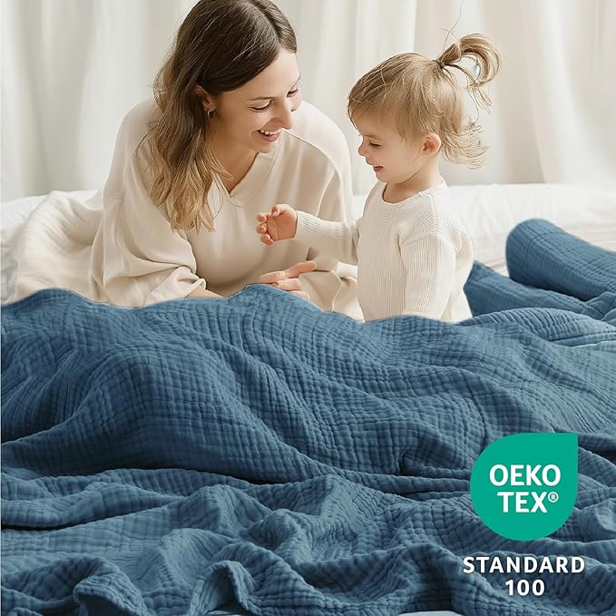 100% Cotton Muslin Blanket 40" x 40", Breathable and Lightweight Cotton Throw - Image 2
