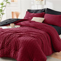 HYMOKEGE Red & Black Twin Comforter Set Seersucker 5 Pieces, All Season Luxury by HYMOKEGE