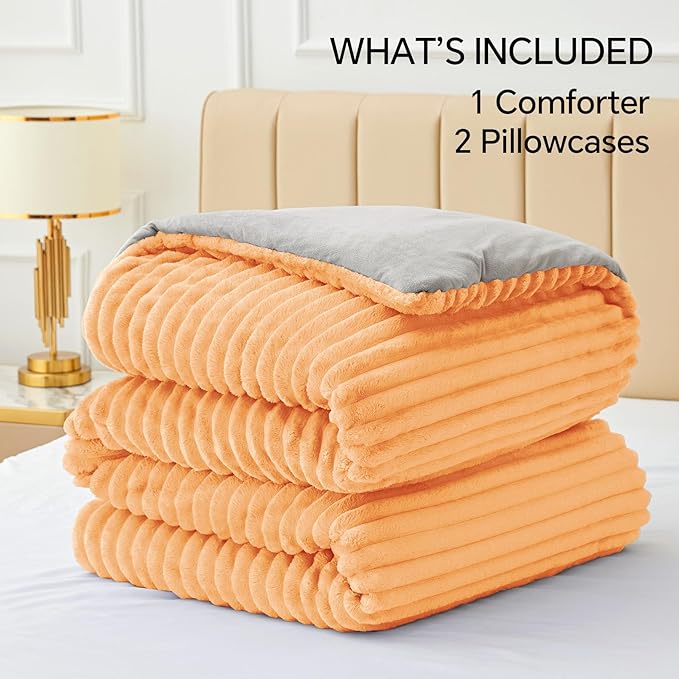 BEDELITE Fleece Queen Comforter Set -Super Soft & Warm Fluffy Coral Bedding - Image 6