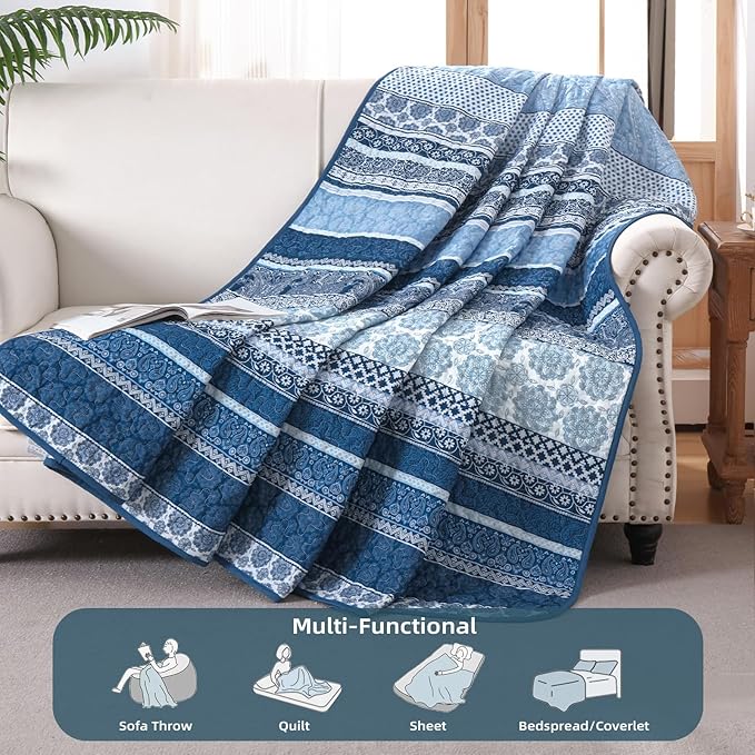 WONGS BEDDING Boho Quilt Set Full Size, Lightweight Microfiber Bedspread - Image 3