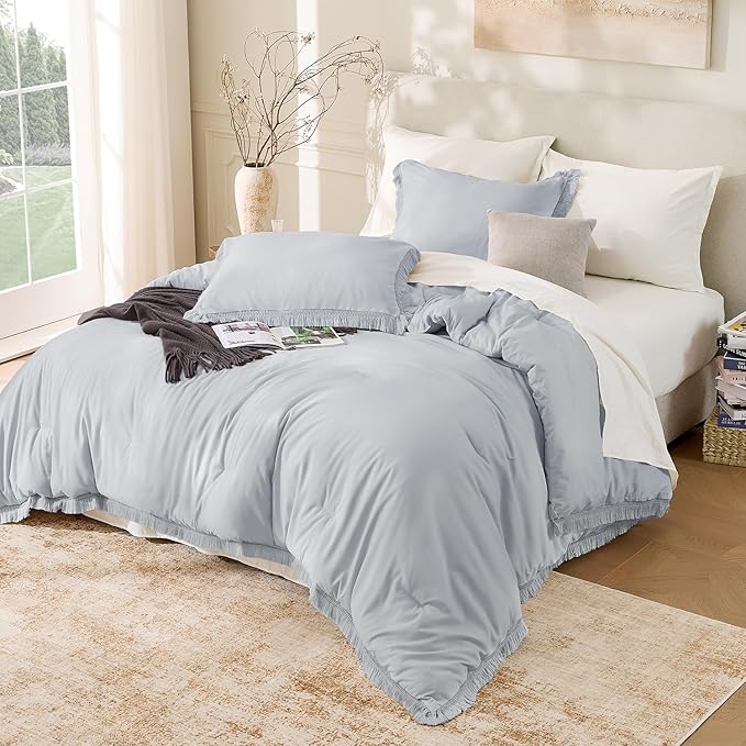 Andency Light Grey Comforter Set Queen, 3 Pieces Boho Tassel Lightweight - Image 6