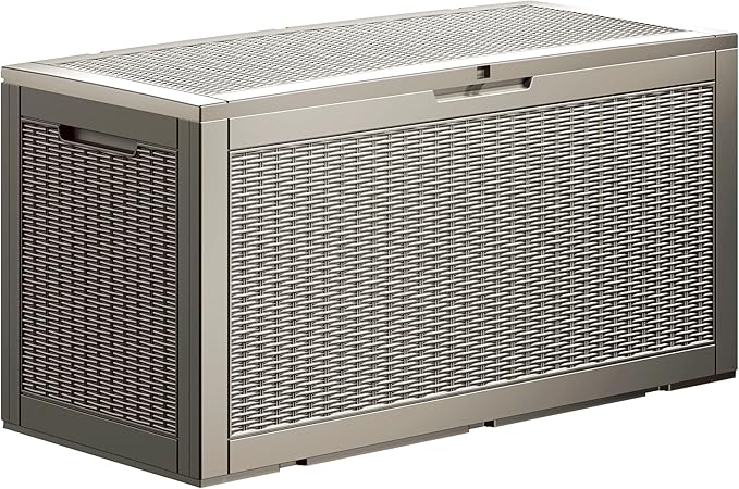 100 Gallon Lockable Resin Deck Box, Waterproof & UV-Resistant Outdoor Storage Box for Outdoor Cushion Storage, Garden Tools & Pool Accessories Storage, Gray-DeskoryOffice