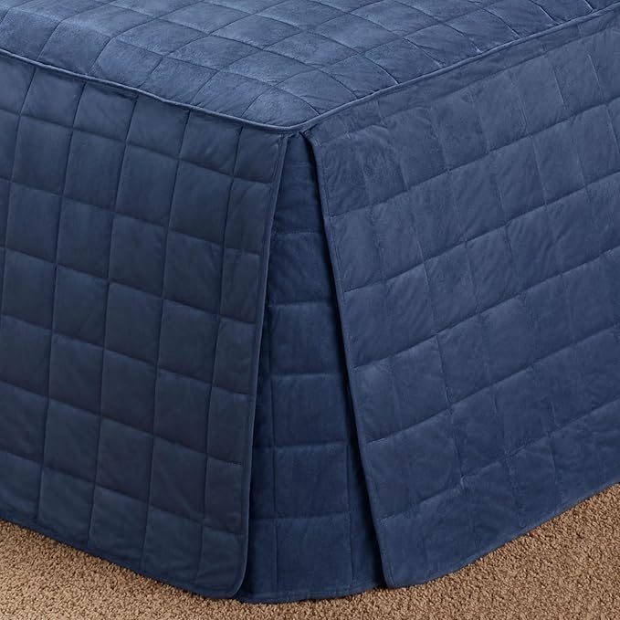 Touch of Class Camden Luxury Bedding | Warm Indigo Color | Grande Fitted Bedspread | Faux Suede Box Quilted Design | Designed 3 Piece Set Includes Cal King Bedspread and 2 King Shams