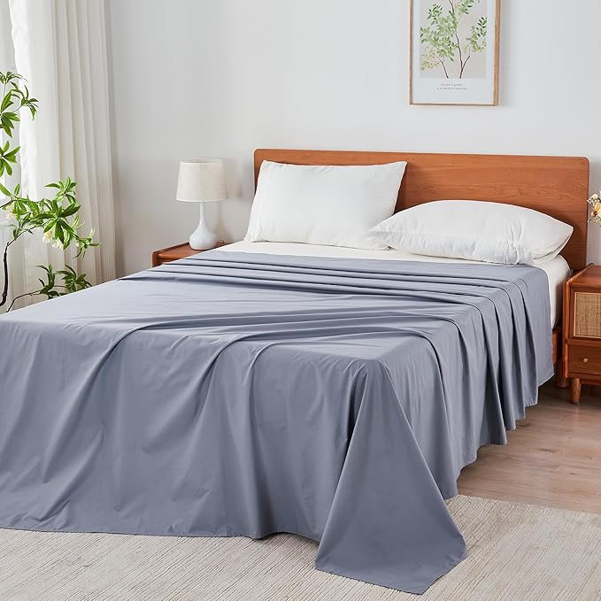 Queen Size Flat Sheet 2 Pack, 100% Cotton Percale Flat Bed Sheet, Breathable - Image 8