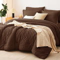 CozyLux Oversized Queen Comforter Set Brown Seersucker 7 Pieces 98x98 Bed in a by CozyLux