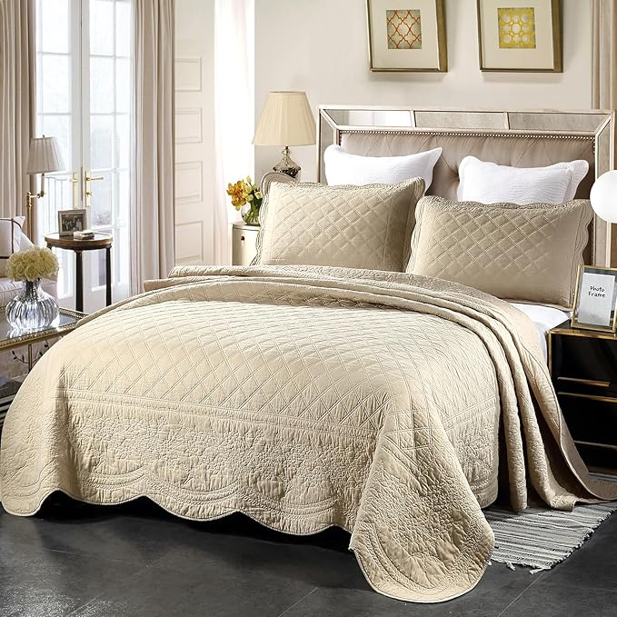 ROOMLIFE Quilt Set King Size 3D Floral Embroidery Pattern 3-Piece Cotton - Image 2