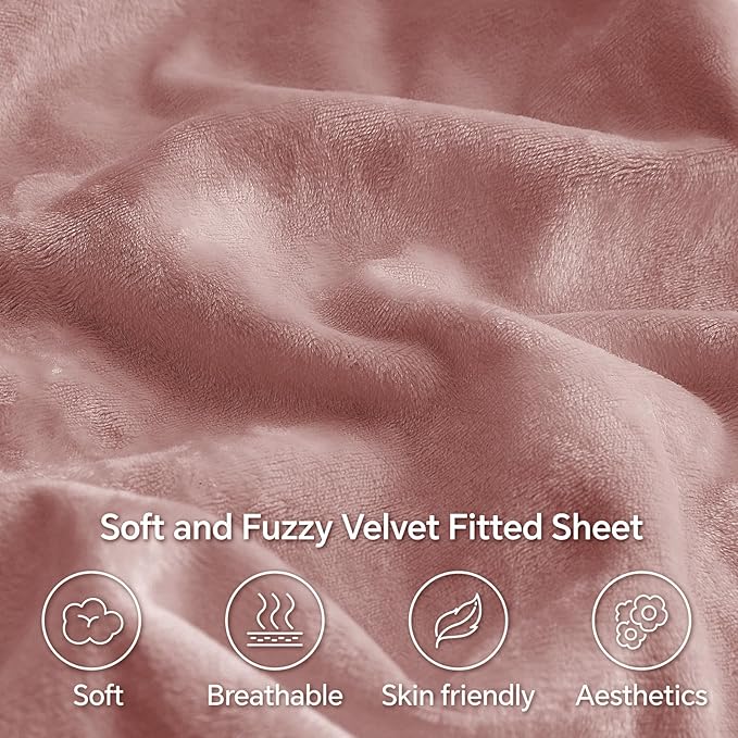 BEDELITE Velvet Fitted Sheet and Pillowcase Set, Luxury Soft Fuzzy Bottom Sheet - Image 3