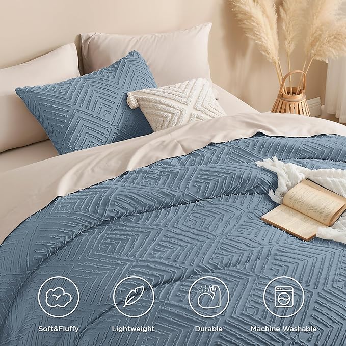 Andency Grayish Blue California King Comforter Set, 3 Pieces Grayish Blue Boho - Image 4