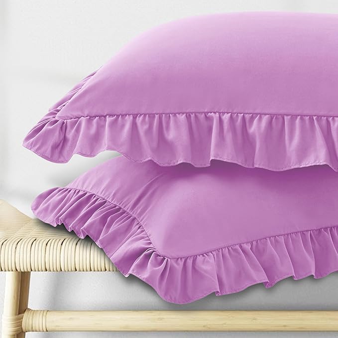 KKJIAF Ruffle Pillow Cases Standard Size Set of 2, Ruffled Pillow Covers by KKJIAF