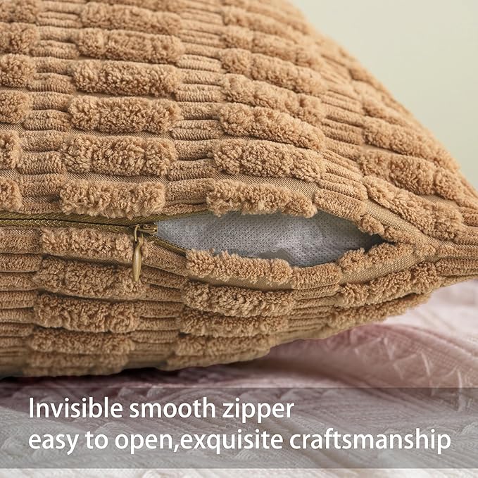 Aegero Pack of 2 Corduroy Decorative Throw Pillow Covers 22x22 Inch Soft - Image 3