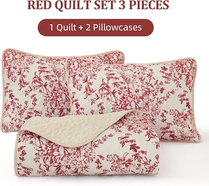 WONGS BEDDING Quilt Queen Size, Christmas Red Quilt Bedding Set - Image 7