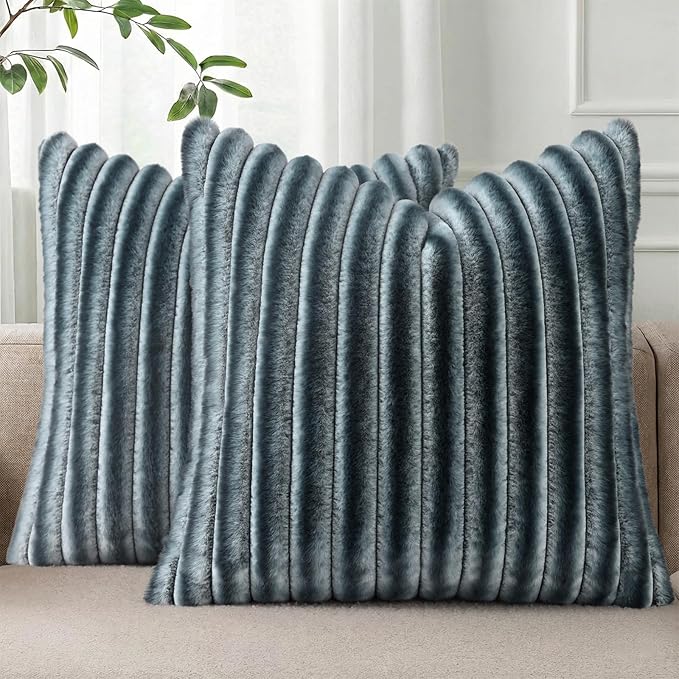 Pallene Faux Fur Plush Throw Pillow Covers 24x24 Set of 2, Luxury Soft Fluffy by PALLENE