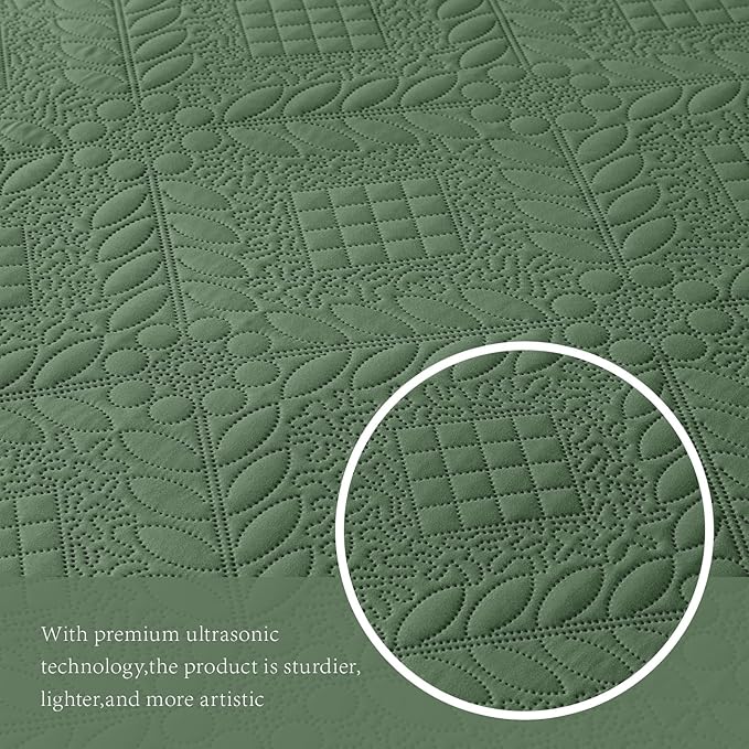 FLYMME Twin Quilt Bedding Set, Olive Green Ultra Soft Lightweight Microfiber - Image 7