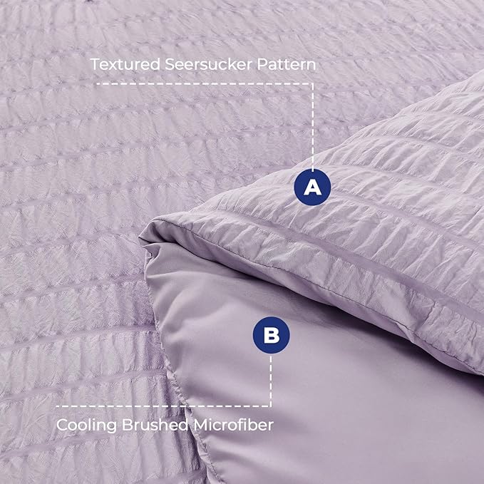 HYMOKEGE Lavender Duvet Cover King Size, Ultra Soft 3-Piece Seersucker Duvet - Image 4