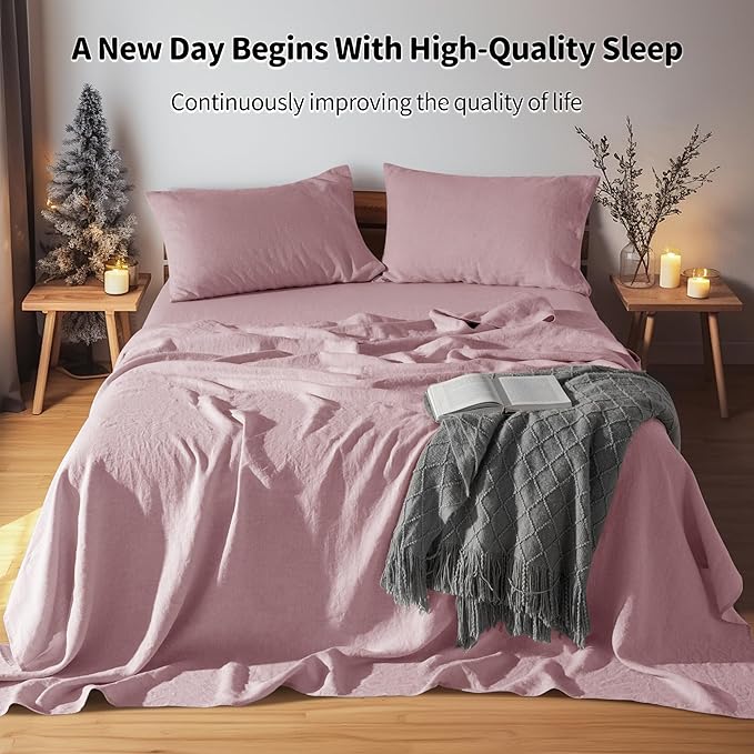 LBRO2M 100% Pure Linen Sheet Set Deep Pocket Up to 16" Bed Sheets Sets - Image 3