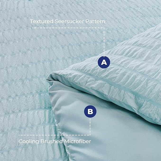 HYMOKEGE Lake Blue Twin XL Comforter Set Seersucker 5 Pieces, All Season Luxury - Image 4