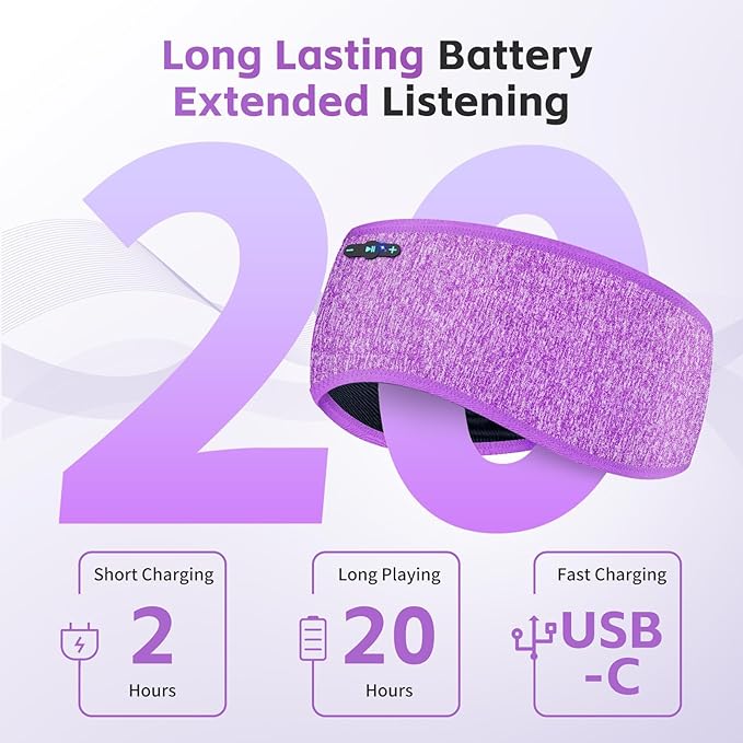 Sleep Headphones Bluetooth 6.0 Headband, 20Hr Headband Headphones - Image 2