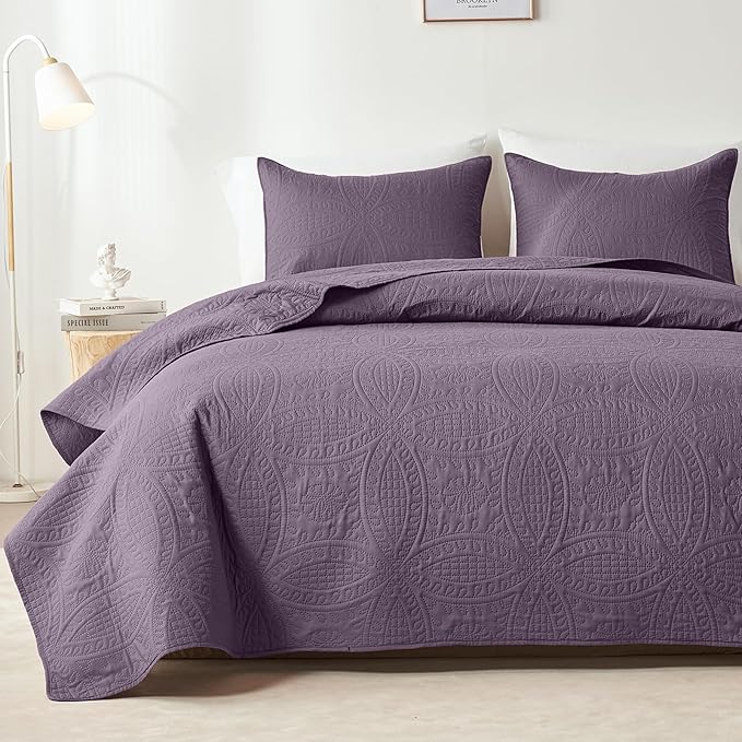 akkialla Grayish Purple Twin Quilt Set, Ultrasonic Lightweight Bedspread by akkialla