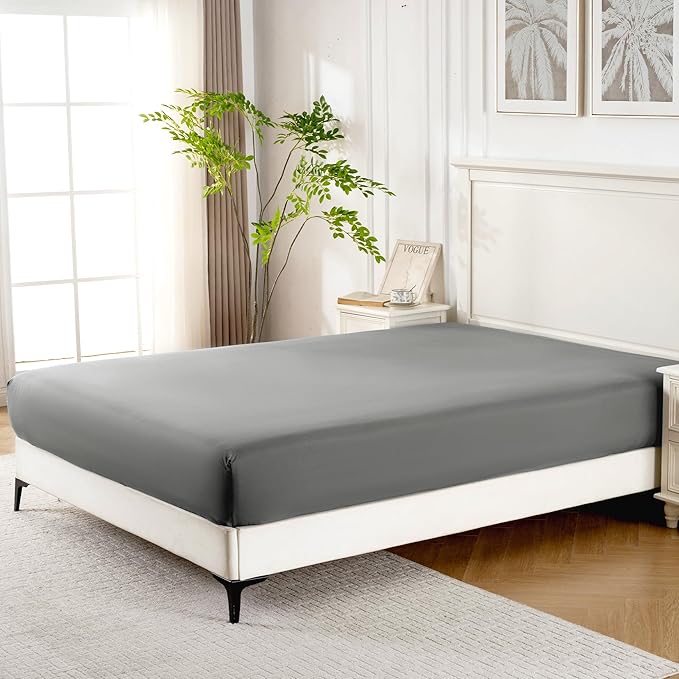 ROSE&RISY Light Grey King Fitted Sheet, Soft and Breathable - Image 3