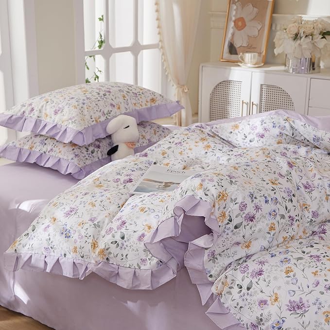 mixinni Floral Duvet Cover Set Full Size, 100% Cotton 3-Piece Bedding Set - Image 4